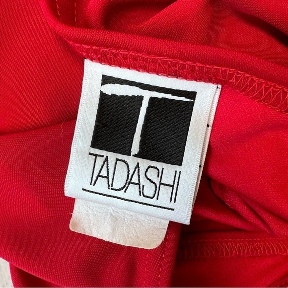 Vintage Tadashi Shoji Asymmetrical Ruched Faux Wrap Surplice Stretch Dress - Picture 8 of 10